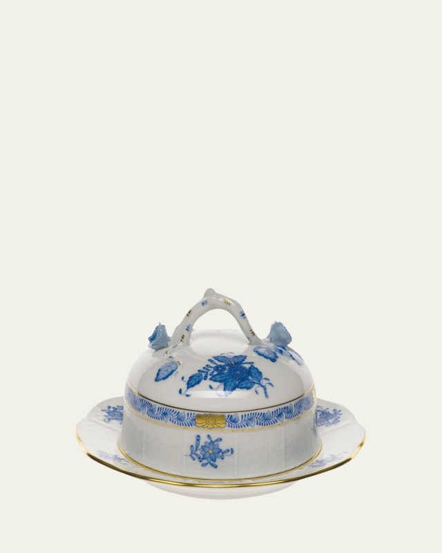 Chinese Bouquet Blue Covered Butter Dish